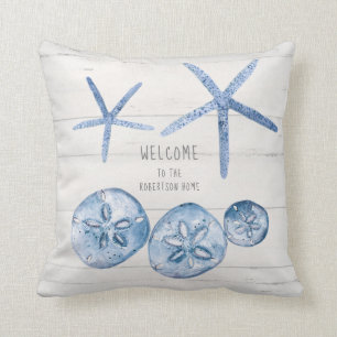 Kieuwhuis Starfish Zeemijl doppen Blauw Wit Kussen