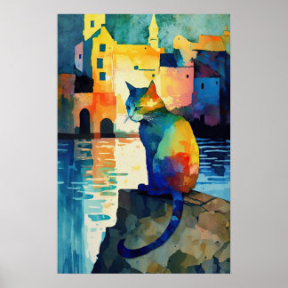 Kieuwkat: mousserend water en trilkleurstoffen poster