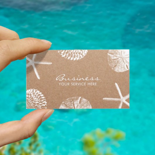 Kieuwthema Starfish & Seashells Rustic Kraft Visitekaartje