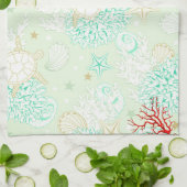 Kieuwturquoise blauwgroen zeeschildpadkoraal theedoek (Gevouwen)