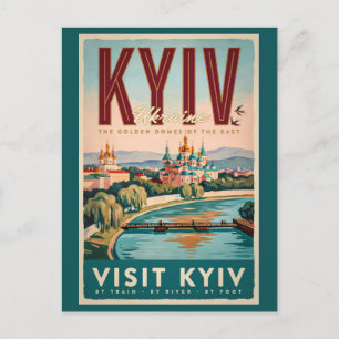 Kiev Oekraïne Silhouet Illustratie Reis Kunst Retr Briefkaart