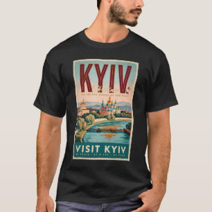 Kiev Oekraïne Silhouet Illustratie Reis Kunst Retr T-shirt