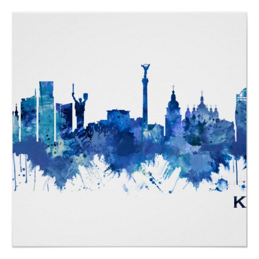 Kiev Ukraine Skyline Blue Perfect Poster (Voorkant)