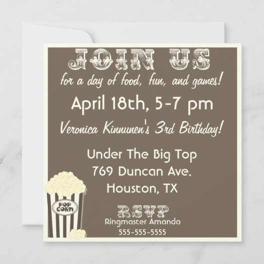 kijk Aangepaste Circus Birthday Uitnodiging (Achterkant)