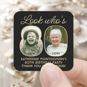 Kijk eens wie 80 is Zwart & Goud Verjaardagsfeest Vierkante Sticker