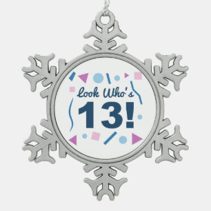 Kijk eens wie er 13 zijn tin sneeuwvlok ornament
