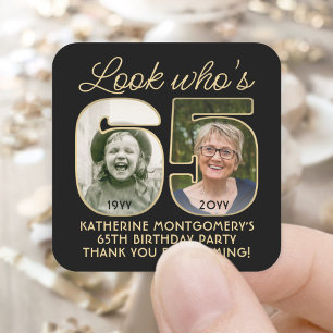 Kijk eens wie er 65 is Zwart & Goud Verjaardagsfee Vierkante Sticker