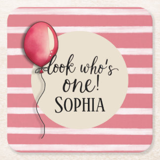 Kijk eens wie er één jarig is vierkante kartonnen onderzetter