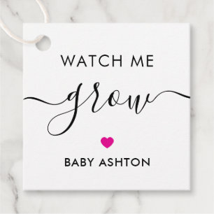 Kijk hoe ik groei, Plant Baby shower Label, Fuchsi Bedankjes Labels