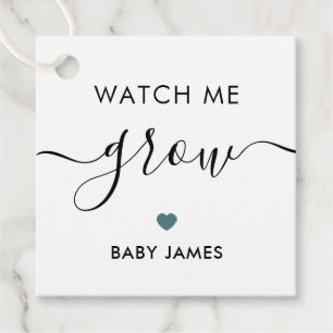 Kijk hoe ik groei, Plant Baby shower Label, grijs Bedankjes Labels