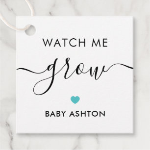 Kijk hoe ik groei, Plant Baby shower Label, Turquo Bedankjes Labels