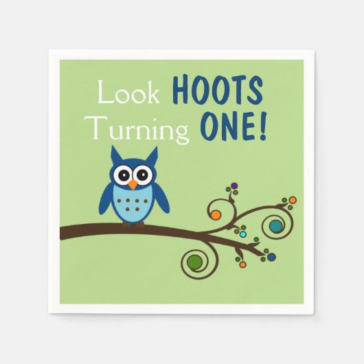 Kijk Hoots draaien 1 Uil Verjaardag servetten (Voorkant)
