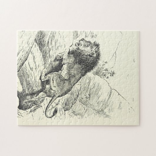  kijk, lion klimt op Rocks Puzzle Legpuzzel (Horizontaal)