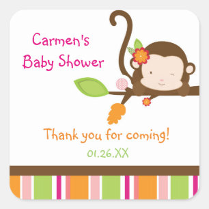 Kijk maar meisje aap babyshower favor stickers