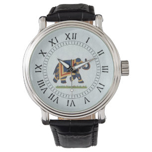 Kijk naar blauw grijs indian Olifant Romeinse hand Horloge