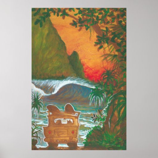 Kijk naar het Sunset Man Dog en Surf Van Poster (Voorkant)
