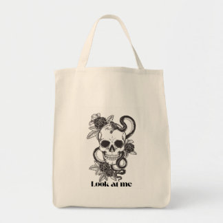 Kijk naar mij gothic schedel bloementas tote bag