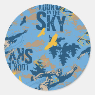Kijk, omhoog in de lucht in blauw ronde sticker