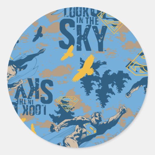 Kijk, omhoog in de lucht in blauw ronde sticker (Voorkant)