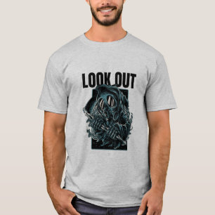 "Kijk uit" Donker Gasmasker Graphic T-shirt