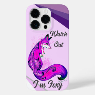 "Kijk uit, ik ben Foxy" Paarse gestyliseerde vos Case-Mate iPhone 14 Pro Hoesje