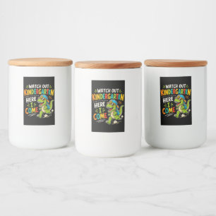 Kijk uit kleuterschool hier kom ik Dino Voedselcontainer Etiket