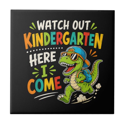 Kijk uit kleuterschool ik kom eraan Dino Tegeltje (Voorkant)