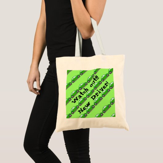 Kijk uit!! Nieuwe driver! Canvas tas groene auto (Voorkant (product))