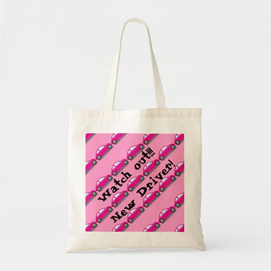 Kijk uit!! Nieuwe driver! Roze auto-Canvas tas (Voorkant)