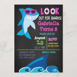 Kijk uit voor haaien .Girls Pool Party Uitnodiging