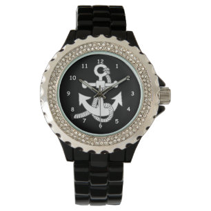 Kijk uit - witte anker op zwart horloge