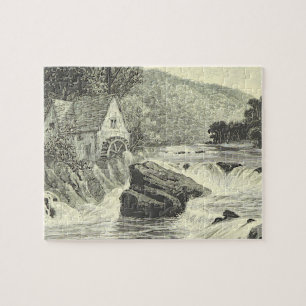  Kijk waterwiel, waterval Scene Puzzle Legpuzzel