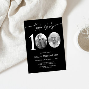 Kijk wie 100 is   Foto 100e verjaardagsuitnodiging Kaart