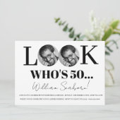 Kijk wie 50 is, 50ste verjaardagsuitnodiging met f kaart (Staand voorkant)