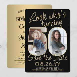 Kijk wie 50 is Zwart & Goud 2 Foto Verjaardagsfees Save The Date