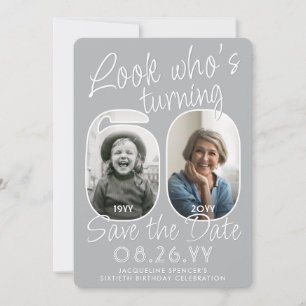 Kijk wie 60 is Moderne foto nummers verjaardagsfee Save The Date