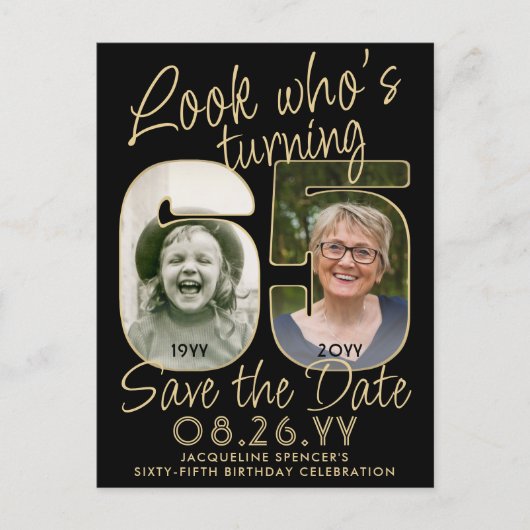 Kijk wie 65 verjaardagsfeestje bewaart de datum 2  aankondigingskaart (Voorkant)