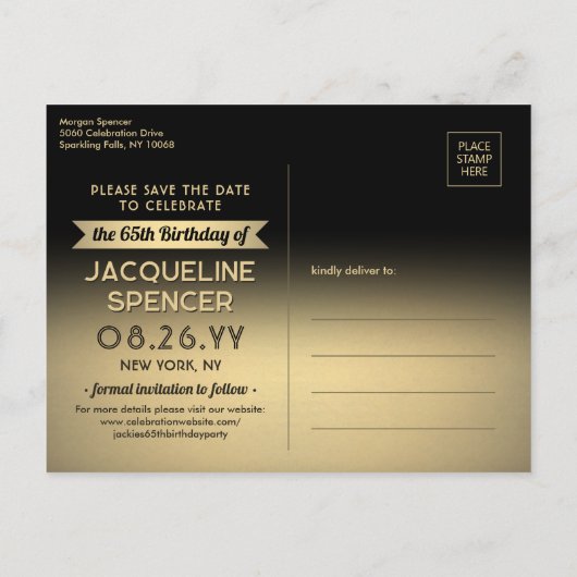 Kijk wie 65 verjaardagsfeestje bewaart de datum 2  aankondigingskaart (Achterkant)