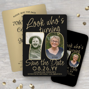 Kijk wie 70 is Zwart & Goud 2 Foto Verjaardagsfees Save The Date