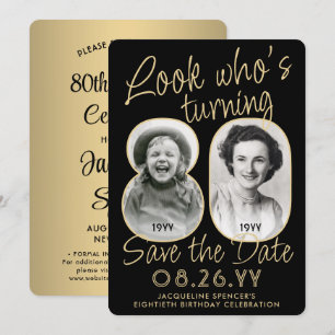 Kijk wie 80 is Zwart & Goud 2 Foto Verjaardagsfees Save The Date