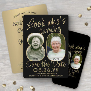 Kijk wie 80 is Zwart & Goud 2 Foto Verjaardagsfees Save The Date