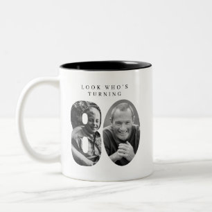 Kijk wie 80 wordt, 80e verjaardag koffiemok tweekleurige koffiemok