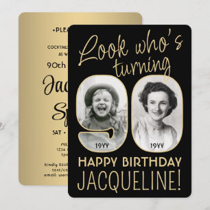Kijk wie 90 is Zwarte & Gouden Verjaardagsfeest 2 Kaart