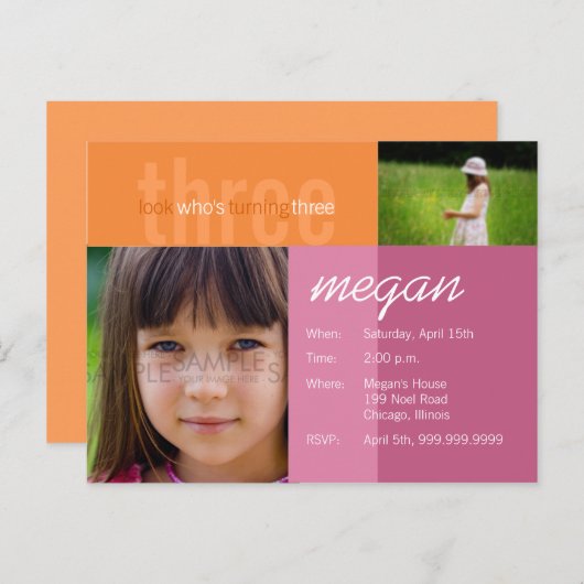 kijk wie er drie wordt · Verjaardagsuitnodiging Uitnodiging Briefkaart (Voorkant / Achterkant)