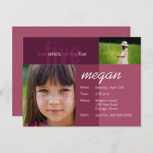 kijk wie er vijf wordt · Verjaardagsuitnodiging Uitnodiging Briefkaart (Voorkant / Achterkant)