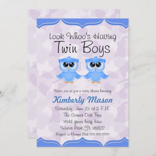 Kijk wie heeft Twin Boys Baby shower Uitnodigen Kaart (Voorkant / Achterkant)