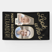 Kijk wie is 40 Zwart & Goud 2 Foto Verjaardagsfees Spandoek (Horizontaal)