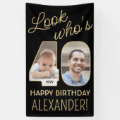 Kijk wie is 40 Zwart & Goud 2 Foto Verjaardagsfees Spandoek (Verticaal)