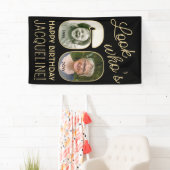 Kijk wie is 60 Zwart & Goud 2 Foto Verjaardagsfees Spandoek (Insitu)