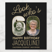 Kijk wie is 60 Zwart & Goud 2 Foto Verjaardagsfees Wijn Etiket (Enkel label)